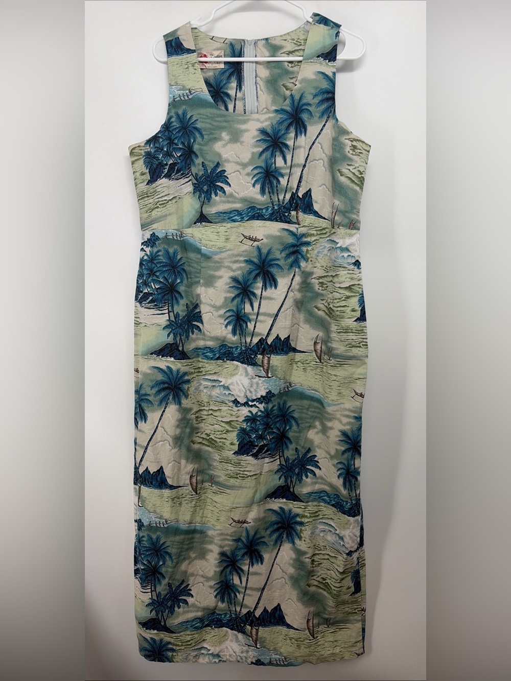 Vintage Hilo Hattie Hawaiian Dress Sz 18 Maxi MuuMuu Sleeveless Sailboat Island